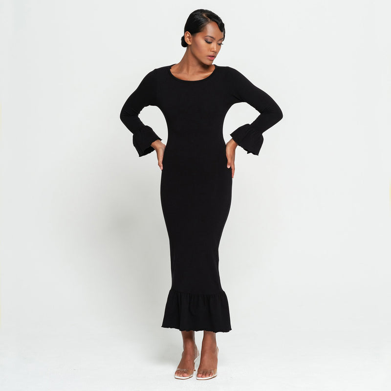 MARJORIE Bamboo Ruffle Dress, in Black - ourCommonplace