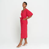 Meghan Gingham Hemp Midi Dress, in Scarlet Red - ourCommonplace