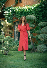 Meghan Gingham Hemp Midi Dress, in Scarlet Red - ourCommonplace