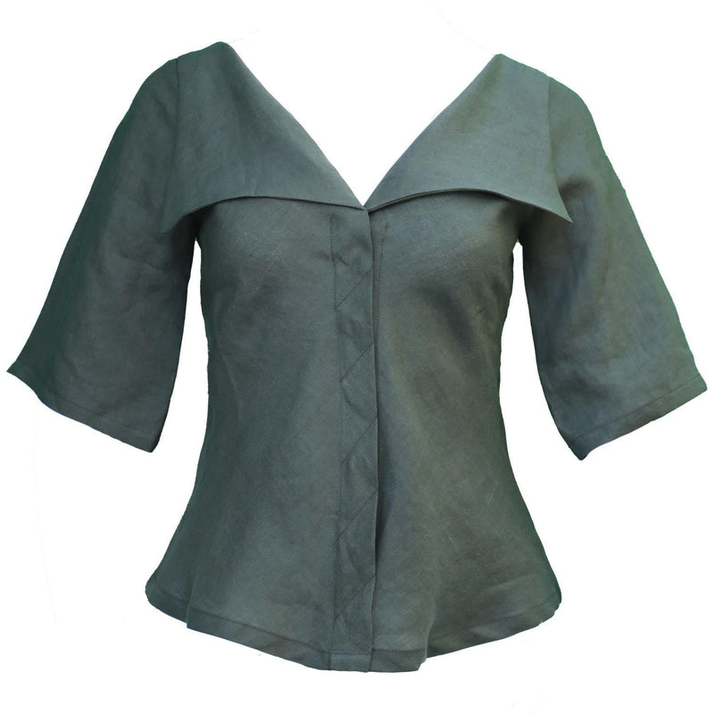 Marta Blouse With Puritan Collar / Olive Green Linen - ourCommonplace