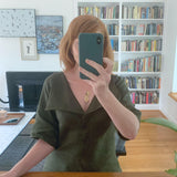 Marta Blouse With Puritan Collar / Olive Green Linen - ourCommonplace