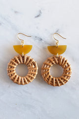 Ninh Binh 16K Gold Plated Brass Honey Horn & Rattan (Straw/Wicker) Crescent & Donut Earrings - ourCommonplace