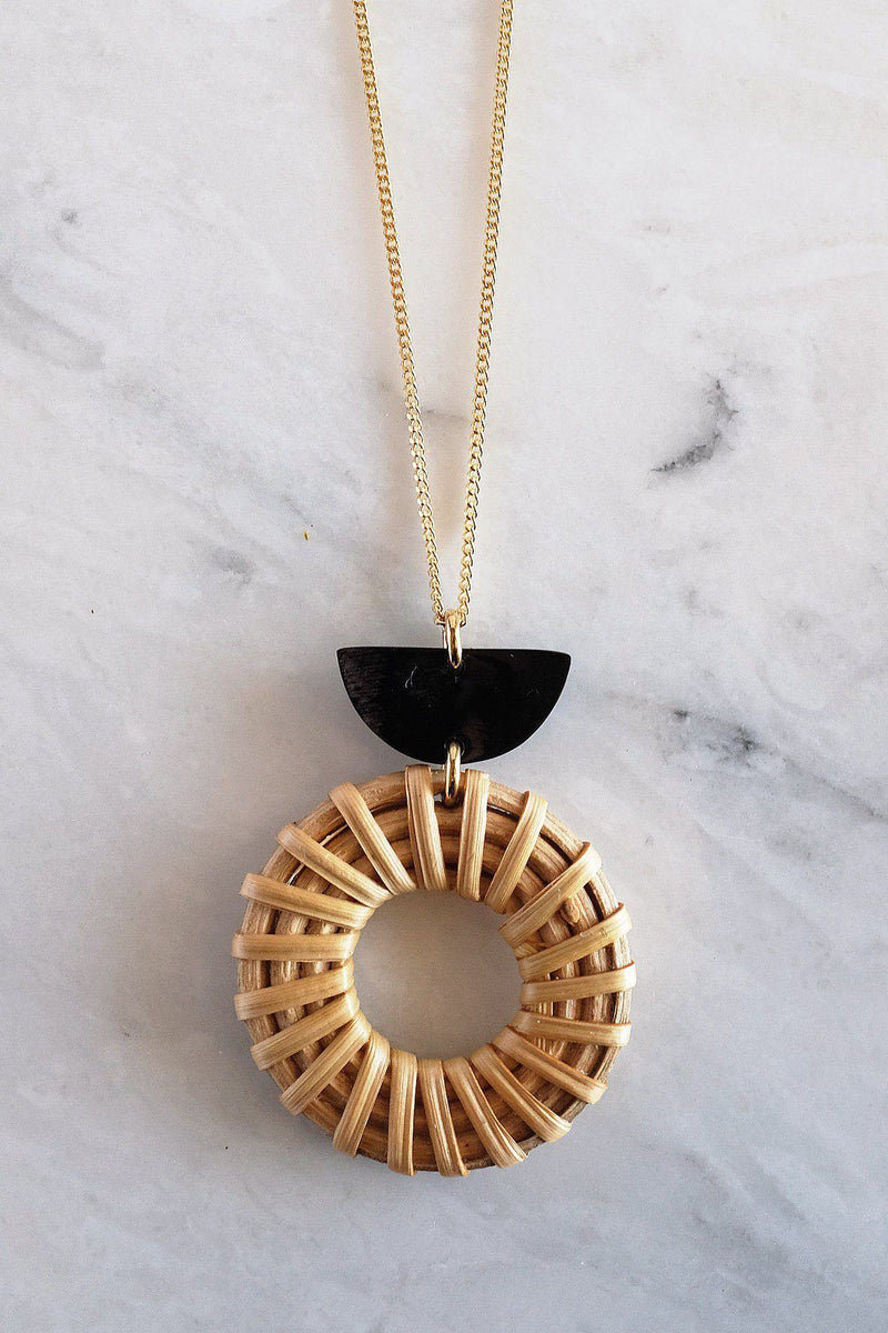 Ninh Binh Crescent Horn & Donut Rattan (Straw/Wicker) Pendant Necklace - ourCommonplace
