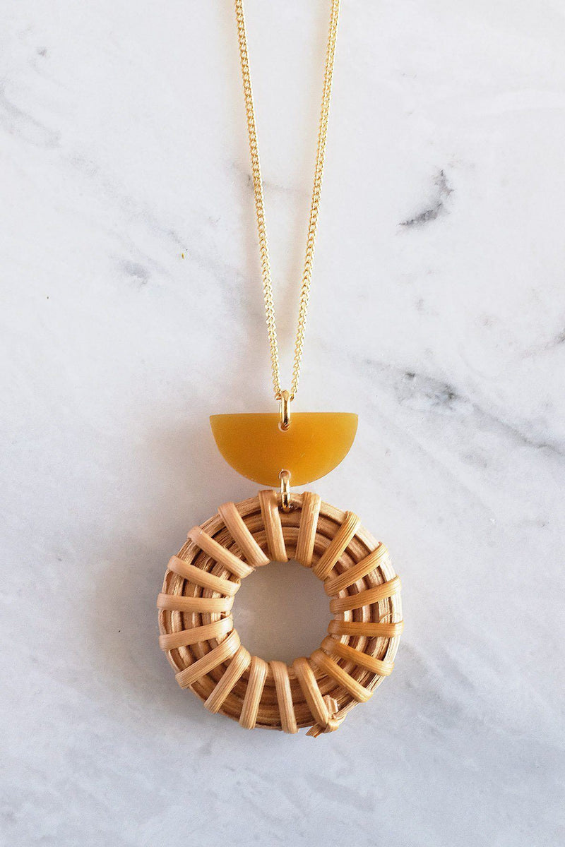 Ninh Binh Crescent Horn & Donut Rattan (Straw/Wicker) Pendant Necklace - ourCommonplace