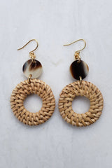 Nam Dinh 16K Gold Plated Natural Rattan (Straw/Wicker) & Mixed Colored Buffalo Horns Earrings - ourCommonplace