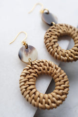 Nam Dinh 16K Gold Plated Natural Rattan (Straw/Wicker) & Mixed Colored Buffalo Horns Earrings - ourCommonplace