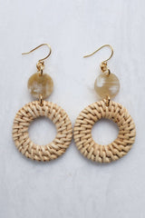 Nam Dinh 16K Gold Plated Natural Rattan (Straw/Wicker) & Beige Buffalo Horns Earrings - ourCommonplace