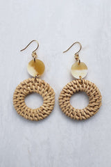 Nam Dinh 16K Gold Plated Natural Rattan (Straw/Wicker) & Honey Buffalo Horns Earrings - ourCommonplace