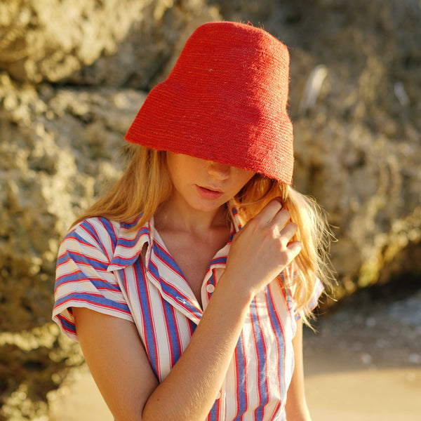 NAOMI Jute Bucket Hat, in Red - ourCommonplace