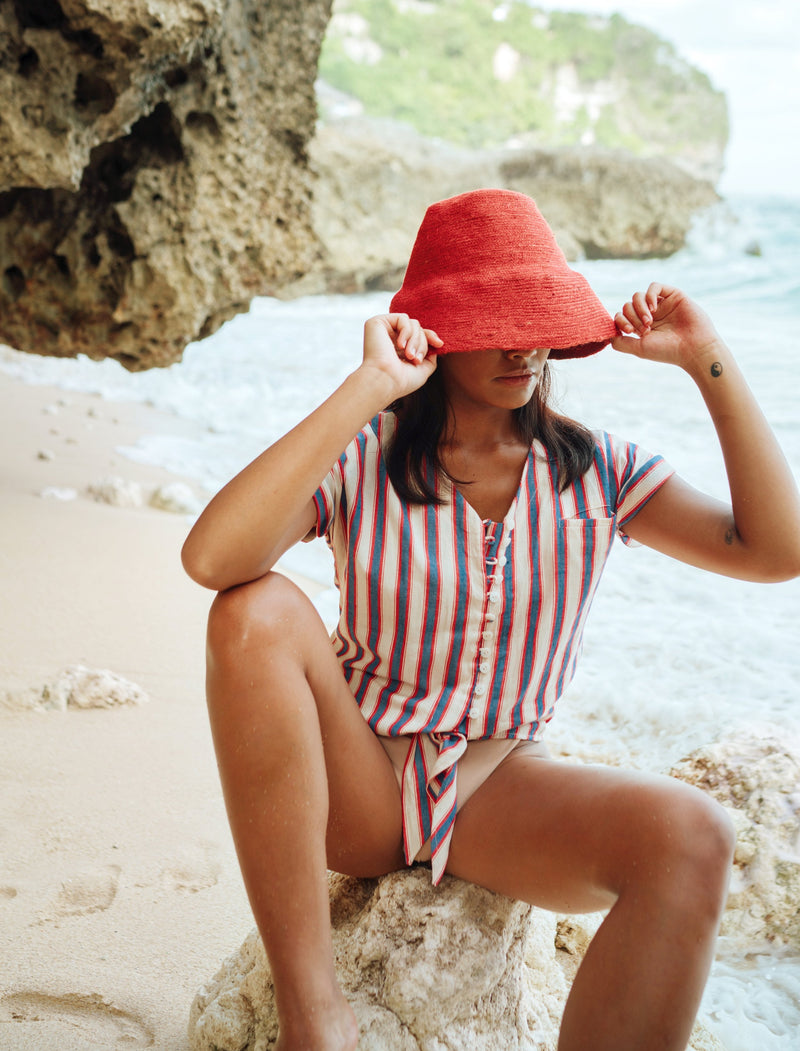NAOMI Jute Bucket Hat, in Red - ourCommonplace