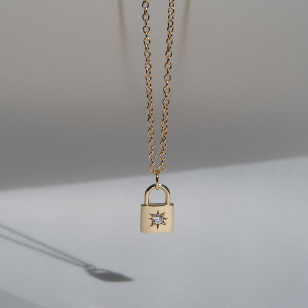 Diamond Padlock Necklace - 14k Yellow Gold - ourCommonplace