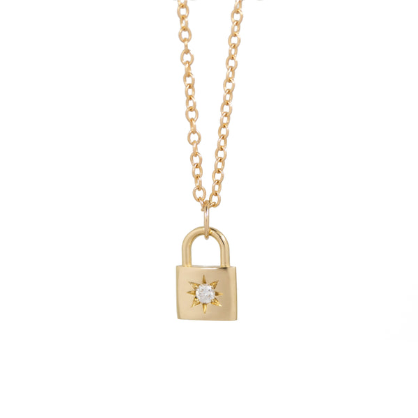 Diamond Padlock Necklace - 14k Yellow Gold - ourCommonplace