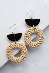 Ninh Binh Sterling Silver Rattan (Straw/Wicker) & Black Crescent Buffalo Horns Earrings - ourCommonplace