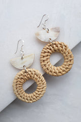 Ninh Binh Sterling Silver Rattan (Straw/Wicker) & Cream Crescent Buffalo Horns Earrings - ourCommonplace