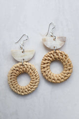 Ninh Binh Sterling Silver Rattan (Straw/Wicker) & Cream Crescent Buffalo Horns Earrings - ourCommonplace