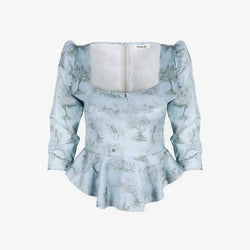 Mari Top / Cottage Blue + Pewter Green Cotton Toile - ourCommonplace