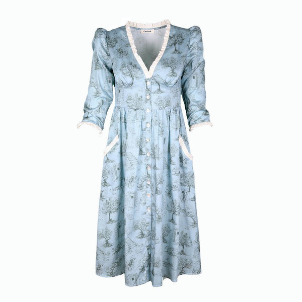 Antonia Dress / Cottage Blue + Pewter Green Cotton Toile - ourCommonplace