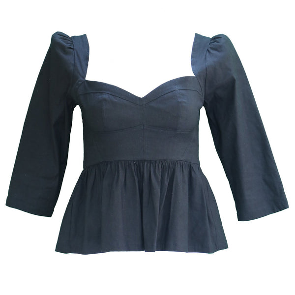 Esme Sweetheart Top / Black Stretch Linen - ourCommonplace