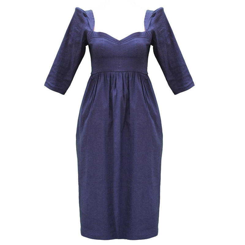 Violet Dress / Navy Stretch Linen - ourCommonplace