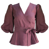 Ellen Wrap Top / Plum Linen - ourCommonplace