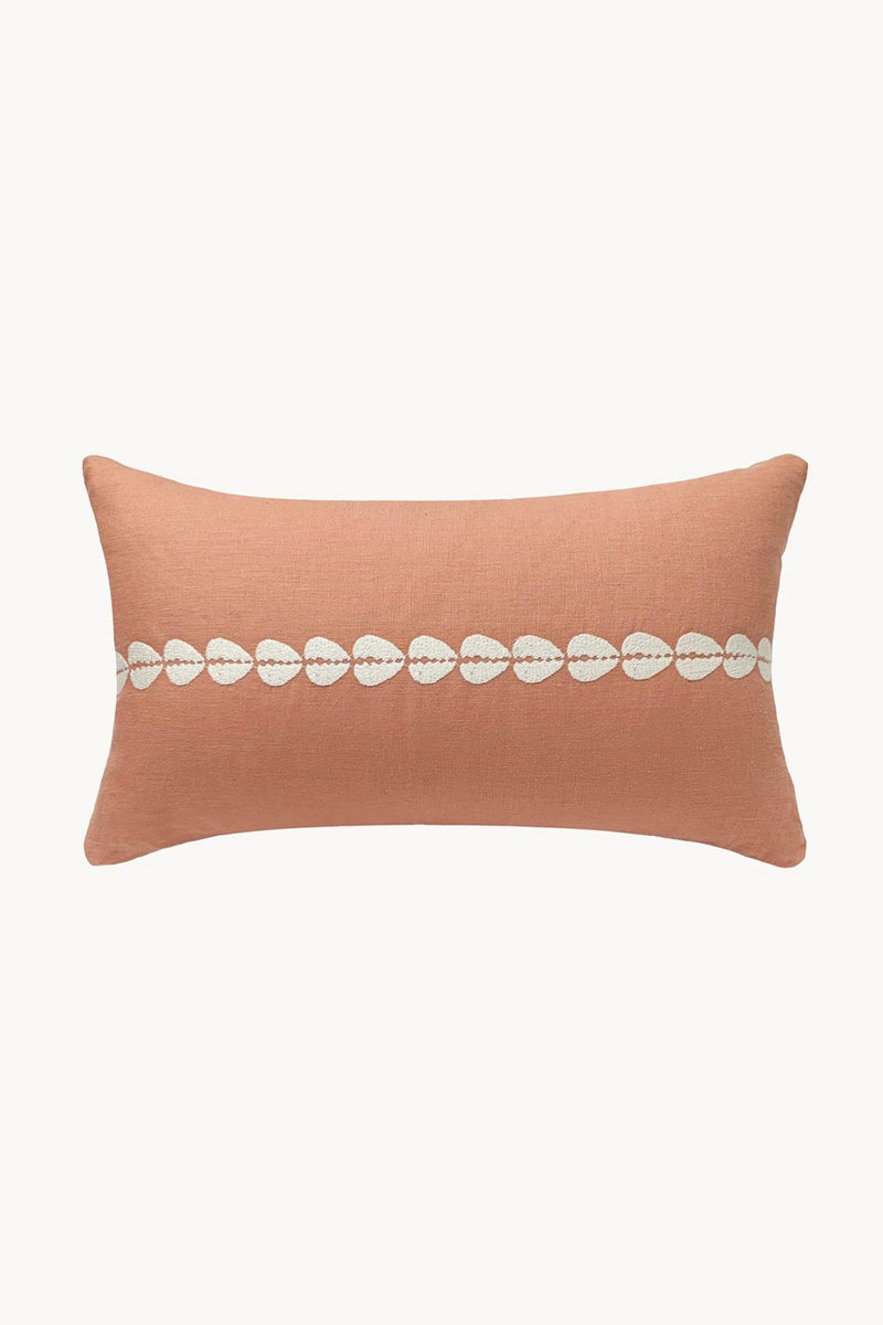 Cowrie Embroidered Linen Lumbar Pillow - Sandalwood - ourCommonplace