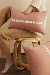 Cowrie Embroidered Linen Lumbar Pillow - Sandalwood - ourCommonplace