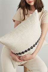 Cowrie Embroidered Linen Pillow - Natural - ourCommonplace