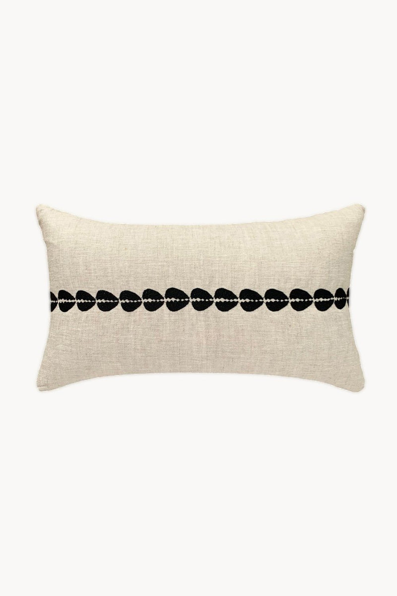 Cowrie Embroidered Linen Lumbar Pillow - Natural - ourCommonplace