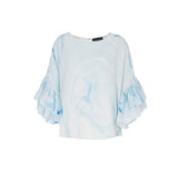 Hand Marbled Silk Ruffled Flounce Top - Blue & White - ourCommonplace