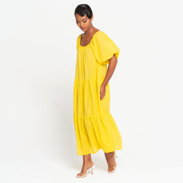 ROSEMARY Dotted Cotton Dress, in Sunflower Yellow - ourCommonplace