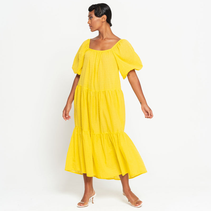 ROSEMARY Dotted Cotton Dress, in Sunflower Yellow - ourCommonplace