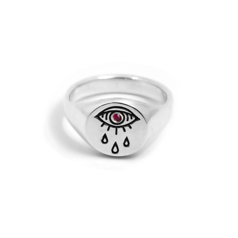Evil Eye Teardrop Signet Ring in Sterling Silver - ourCommonplace