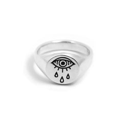 Evil Eye Teardrop Signet Ring in Sterling Silver - ourCommonplace