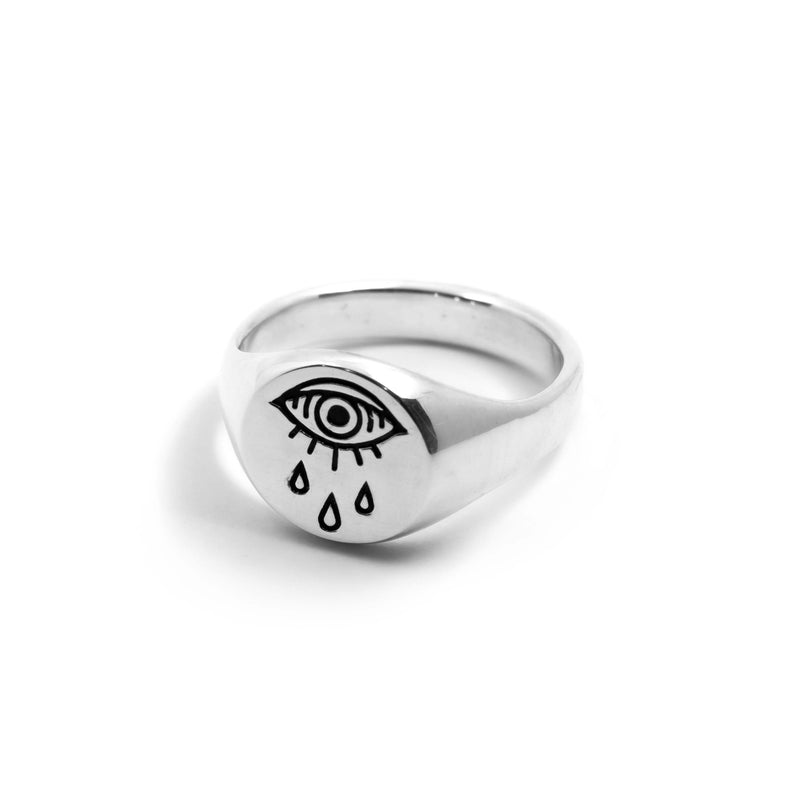 Evil Eye Teardrop Signet Ring in Sterling Silver - ourCommonplace