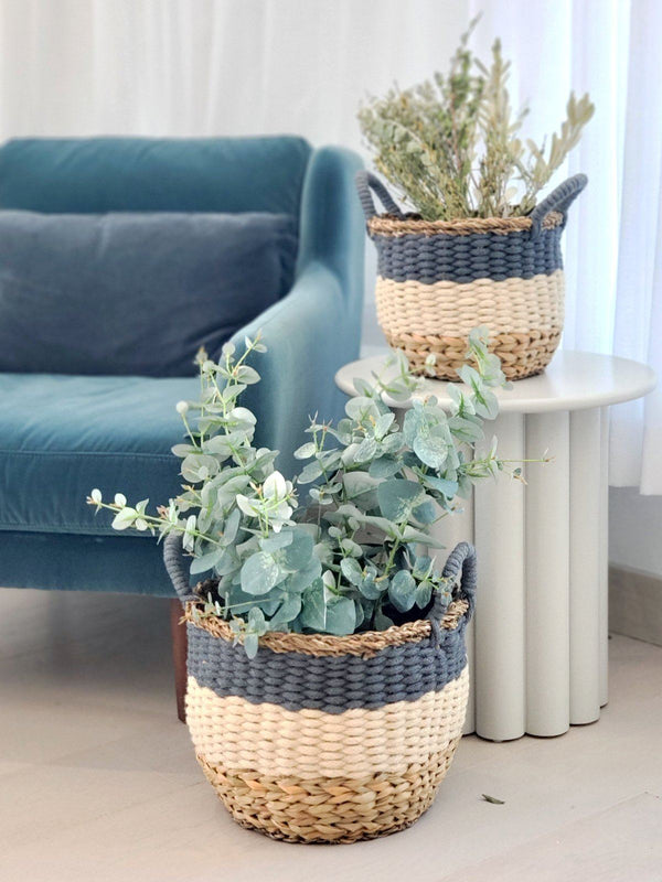 Ula Stripe Basket - Blue (Set Of 2) - ourCommonplace
