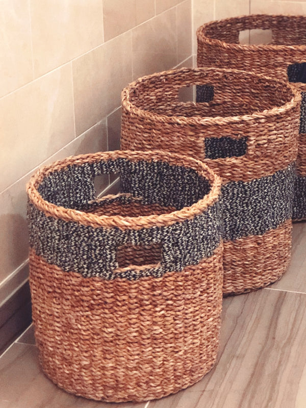 Savar Hamper Basket With Handle - Black (Set Of 3) - ourCommonplace