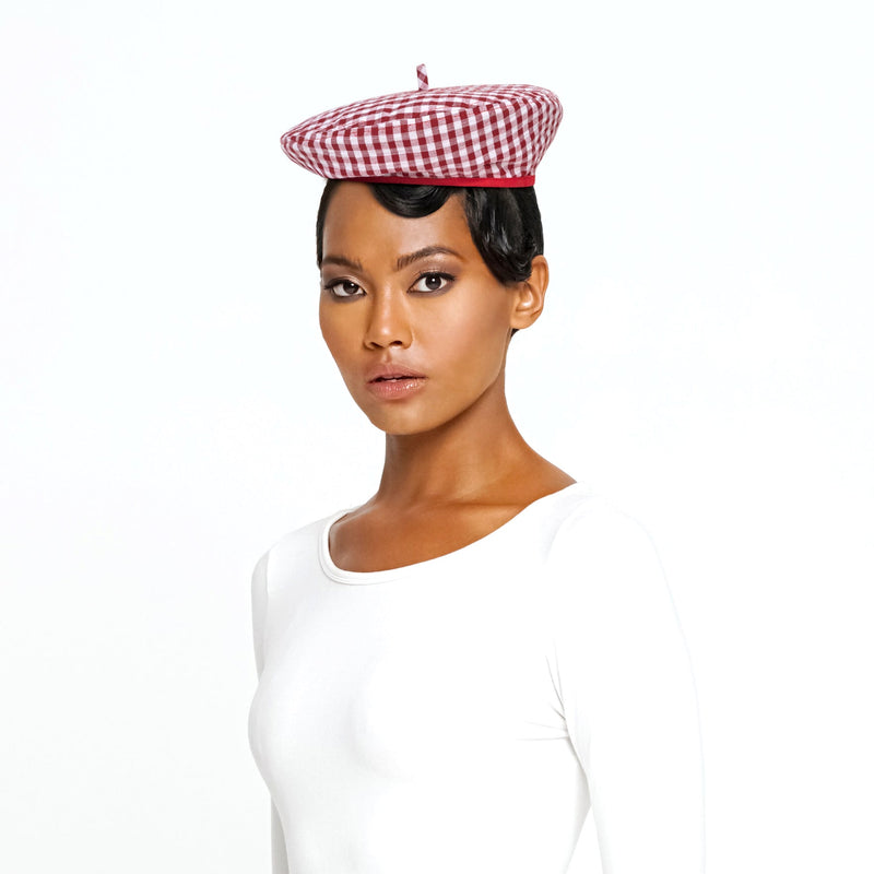 SIMONE Gingham Beret Hat, in Red - ourCommonplace