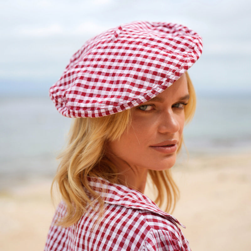 SIMONE Gingham Beret Hat, in Red - ourCommonplace