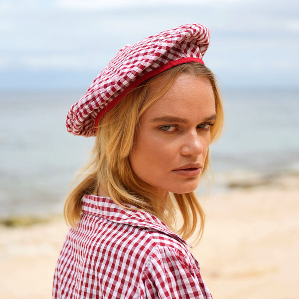 SIMONE Gingham Beret Hat, in Red - ourCommonplace