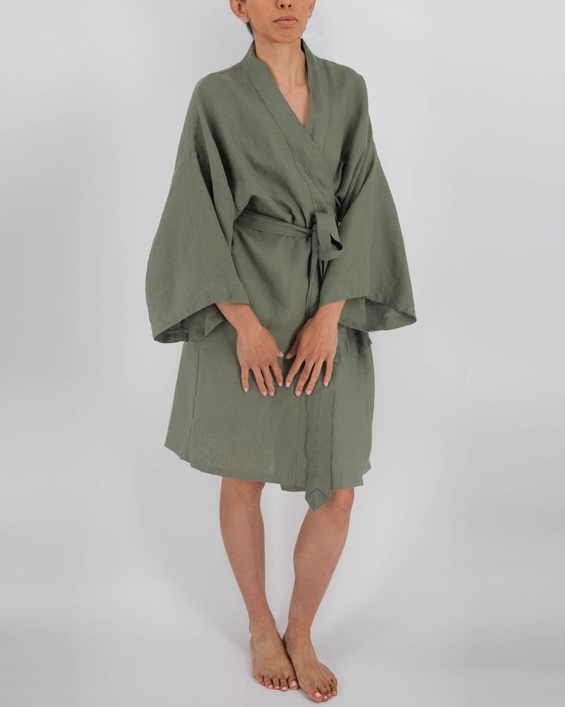 Leia Mid-Length French Linen Robe - ourCommonplace