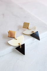 Buom 16K Gold Plated Color Block Geometric Statement Buffalo Horn Earrings - ourCommonplace
