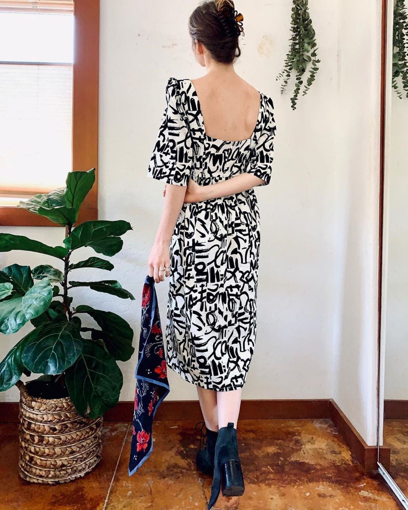 Suzan Dress / Milk + Black Brushstroke Cotton - ourCommonplace