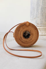 Tan Tien Buffalo Horn Centerpiece Circle Wicker Rattan Bag - ourCommonplace