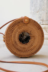 Tan Tien Buffalo Horn Centerpiece Circle Wicker Rattan Bag - ourCommonplace