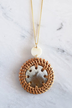 Thuy Binh Buffalo Horn & Handwoven Rattan Pendant Necklace - ourCommonplace