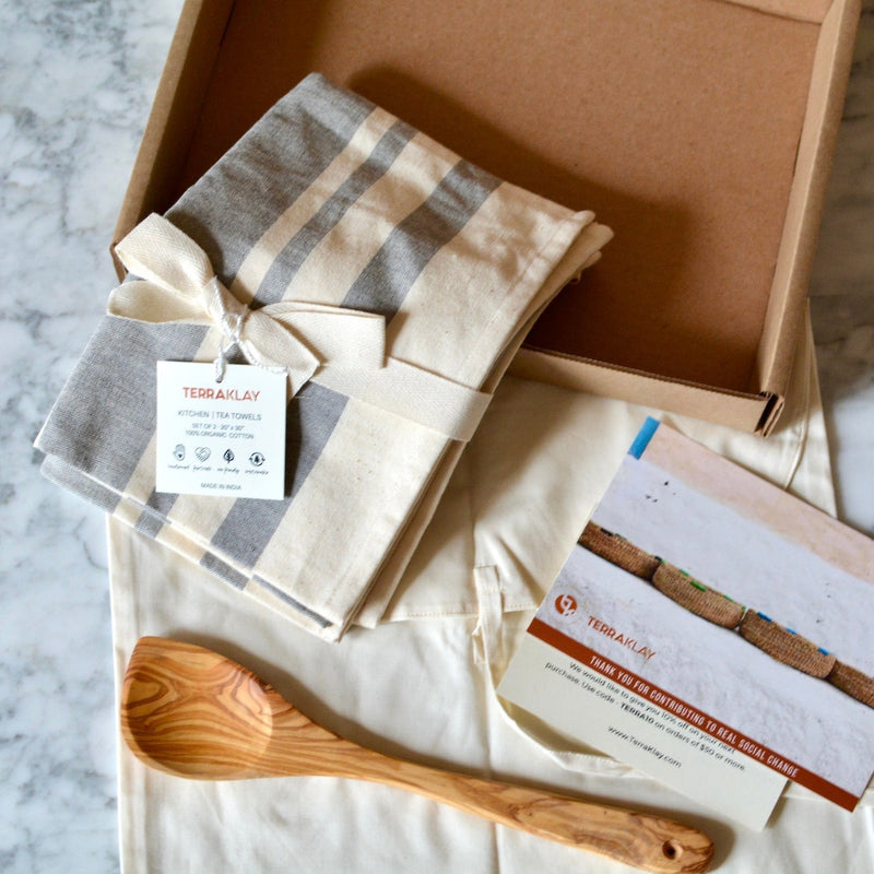 Dish Towel Set With Olive Wood Spoon Gift - ourCommonplace