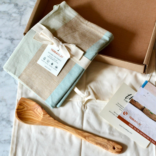 Kitchen Towel Set With Olive Wood Spoon Gift - ourCommonplace