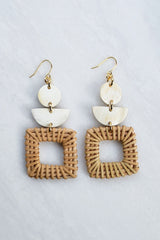Tu 16K Gold-Plated Brass Buffalo Horn & Rattan/Wicker Square Geo Statement Earrings - ourCommonplace