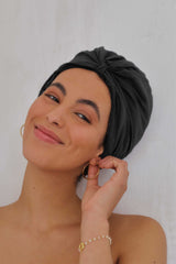 Washed Silk Hair Turban In Black - ourCommonplace