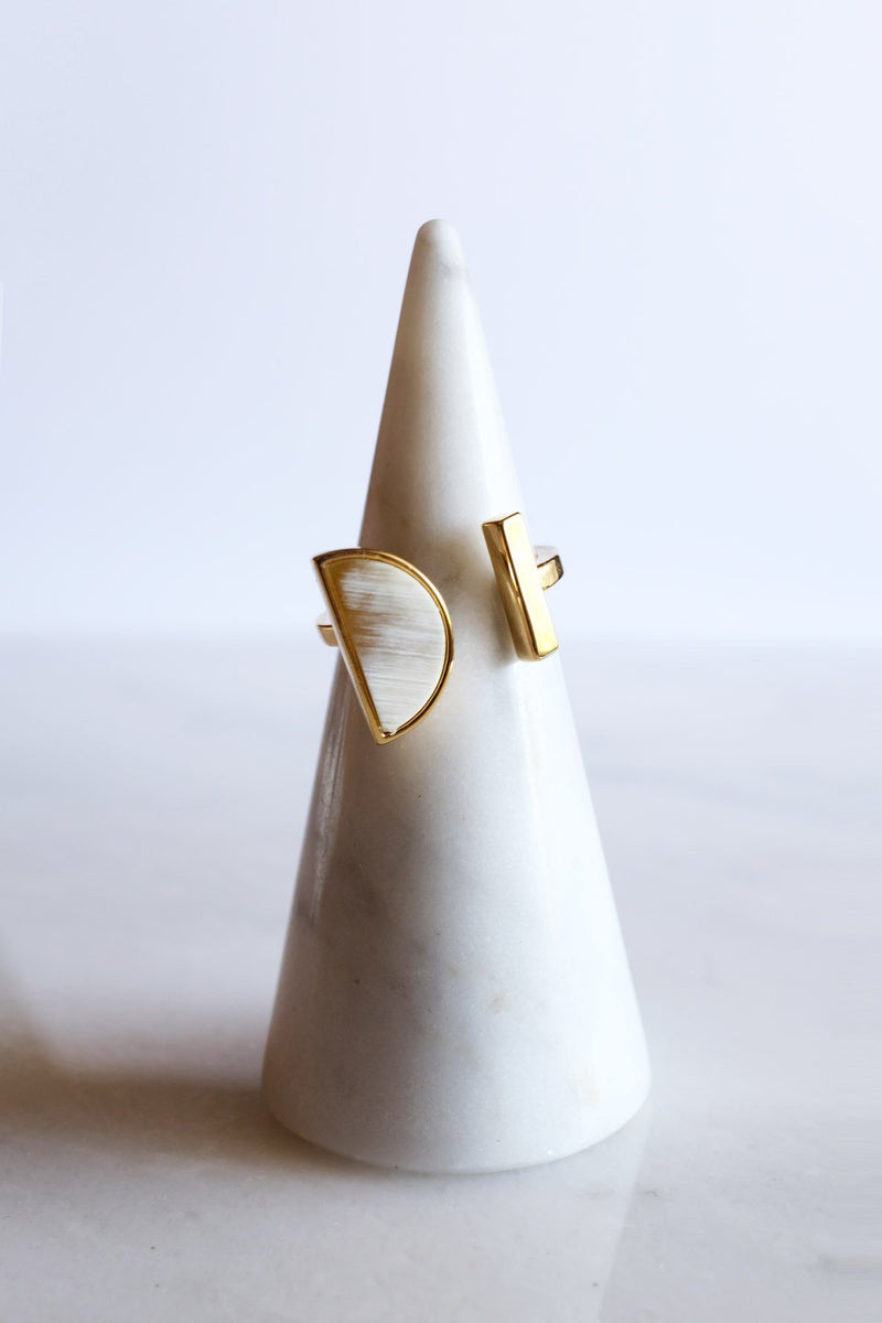 Ve Tinh 16K Gold-Plated Brass Buffalo Horn Crescent and Bar Ring - ourCommonplace